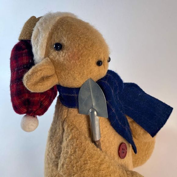Plush Snow Shovelling Reindeer with scarf and hat. - Picture 3 of 10